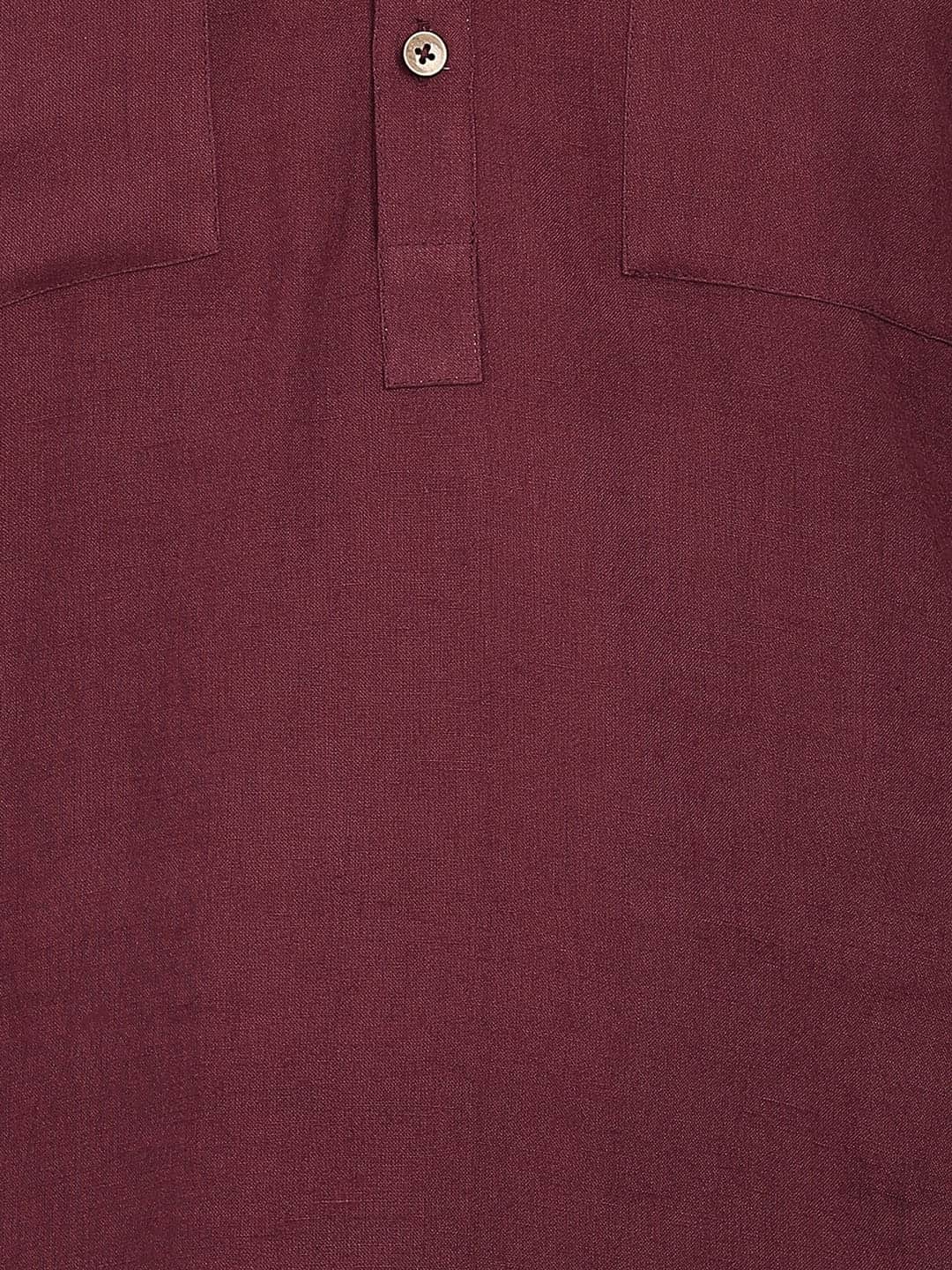 Men's Maroon Linen Solid Pathani Co-ord Set