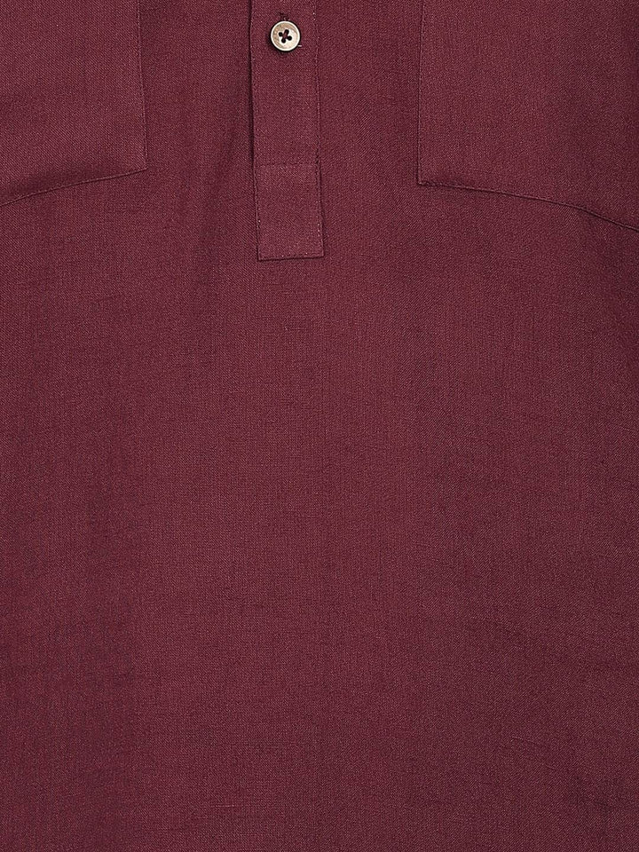 Men's Maroon Linen Solid Pathani Co-ord Set