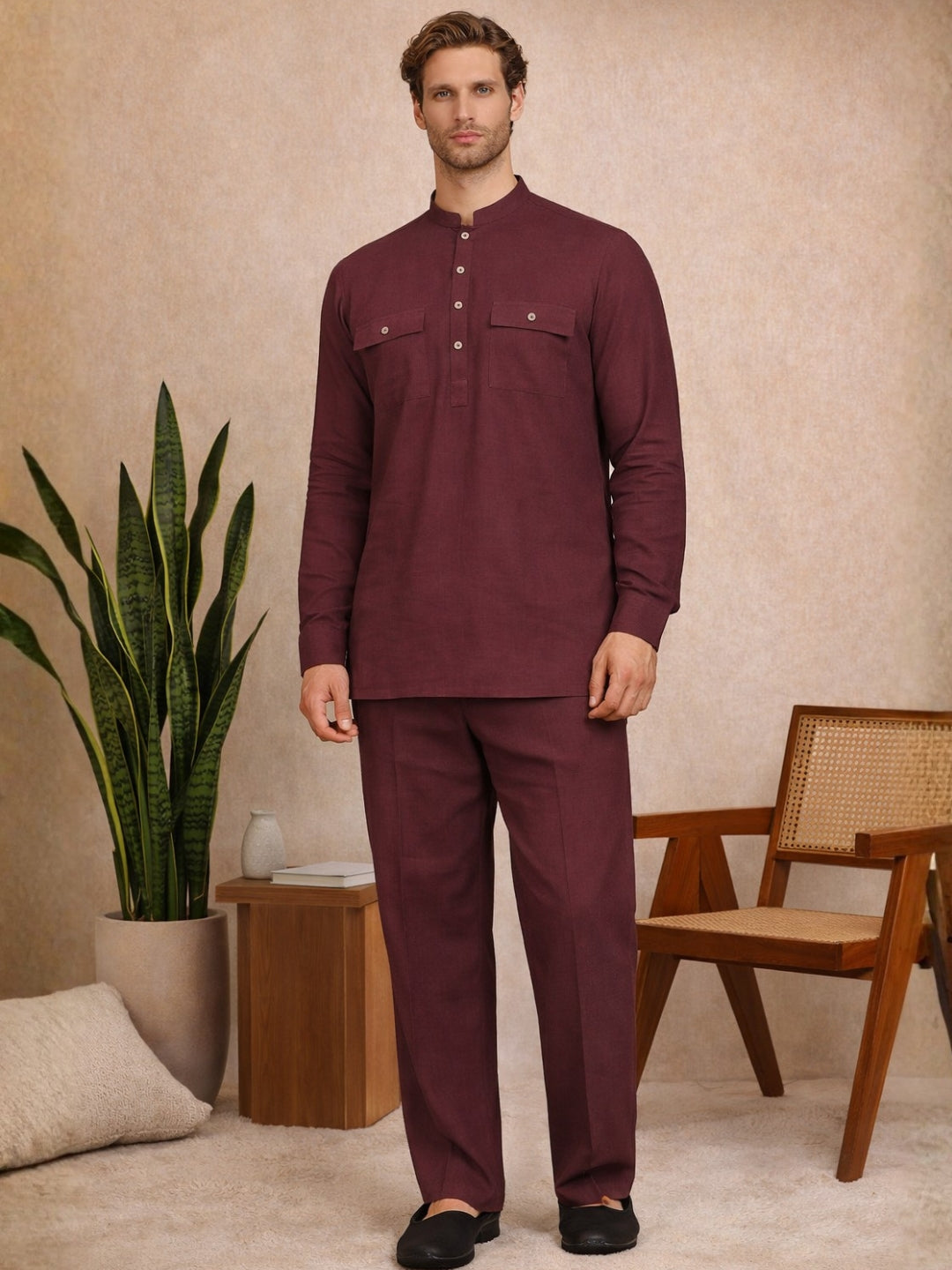 Men's Solid Linen Co-ord Set