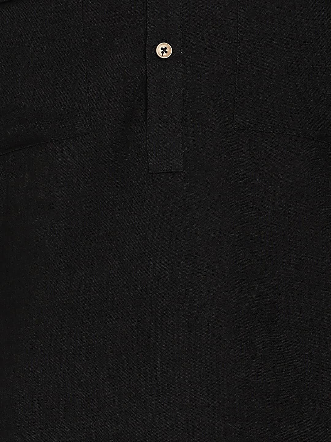 Men's Black Linen Solid Pathani Co-ord Set