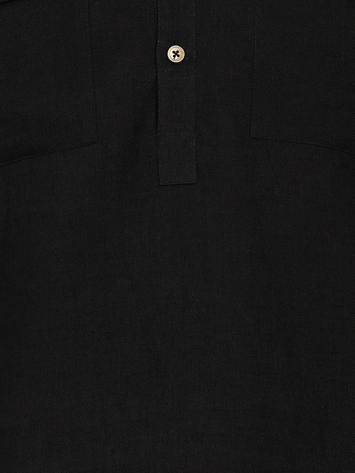 Men's Black Linen Solid Pathani Co-ord Set