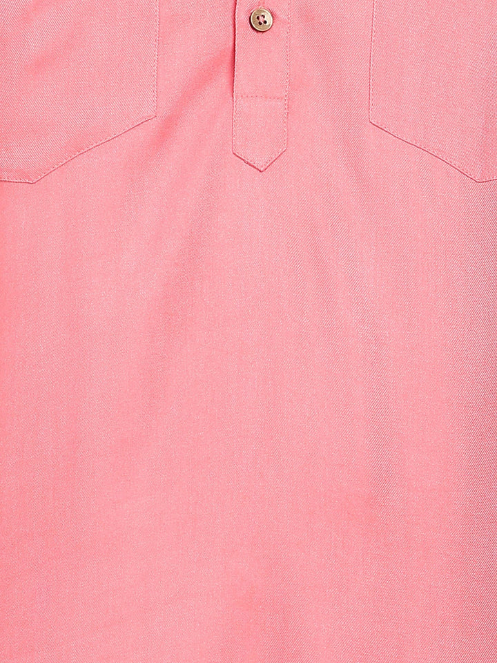 Men's Pink Viscose Rayon Solid Pathani Set