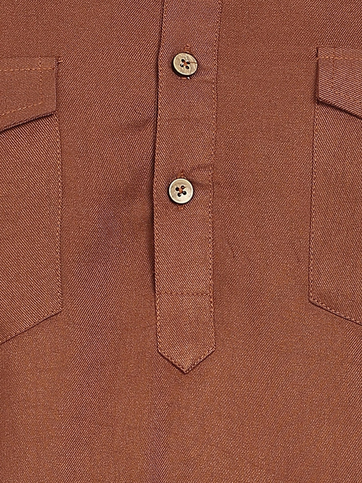 Men's Brown Viscose Rayon Solid Pathani Set