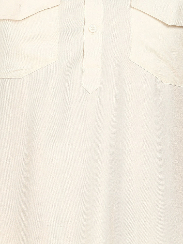 Men's Off White Viscose Rayon Solid Pathani Set