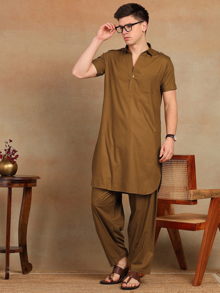 Men's Solid Pathani Kurta with Salwar
