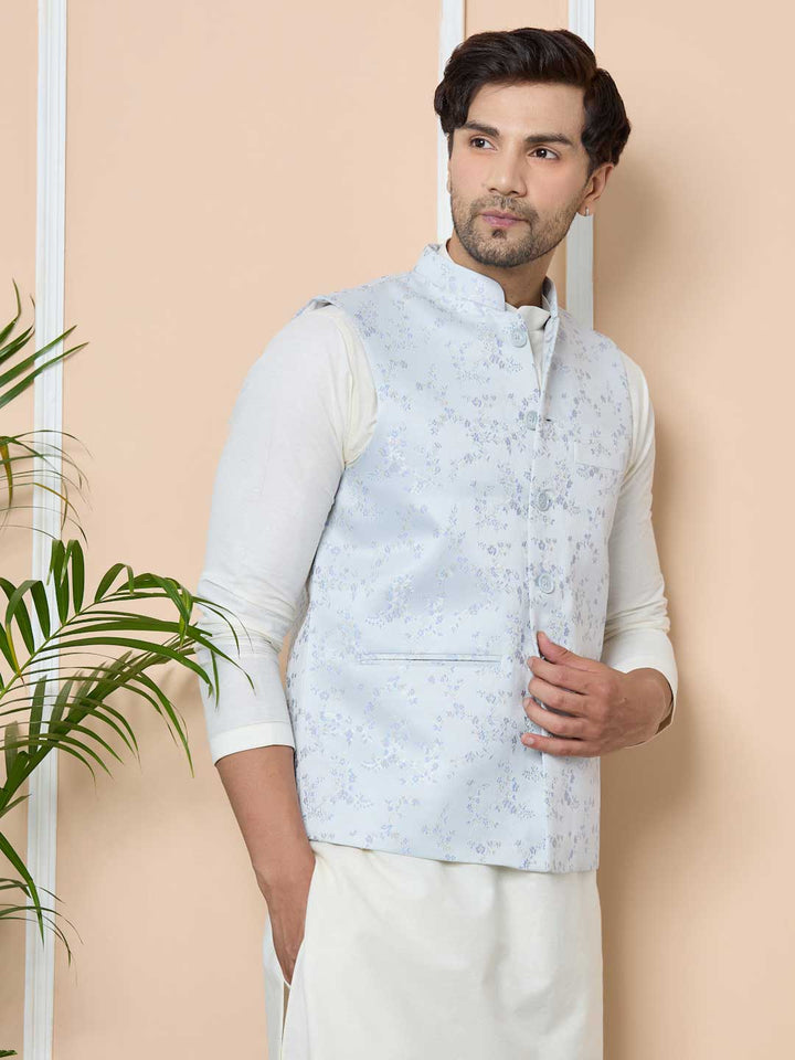 Blue Woven Jacquard Nehru Jacket4