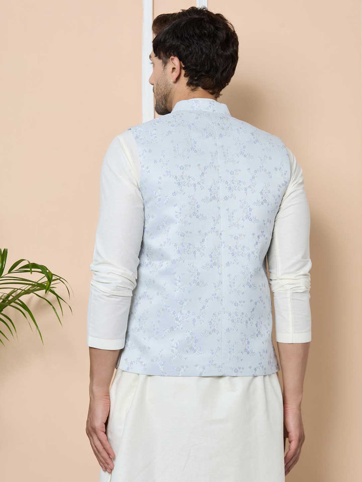 Blue Woven Jacquard Nehru Jacket6