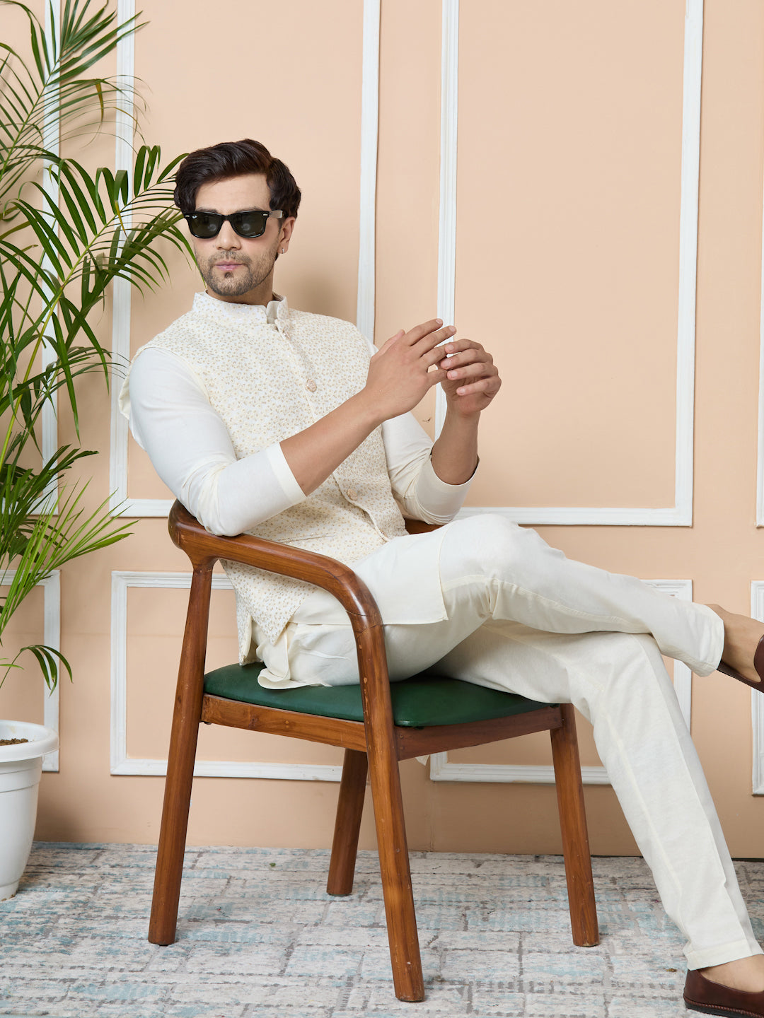 Off-White Sequin Embroidered Nehru Jacket – See Designs