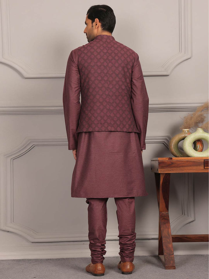Dark Mauve  Handwoven Cotton Jacquard Nehru Jacket