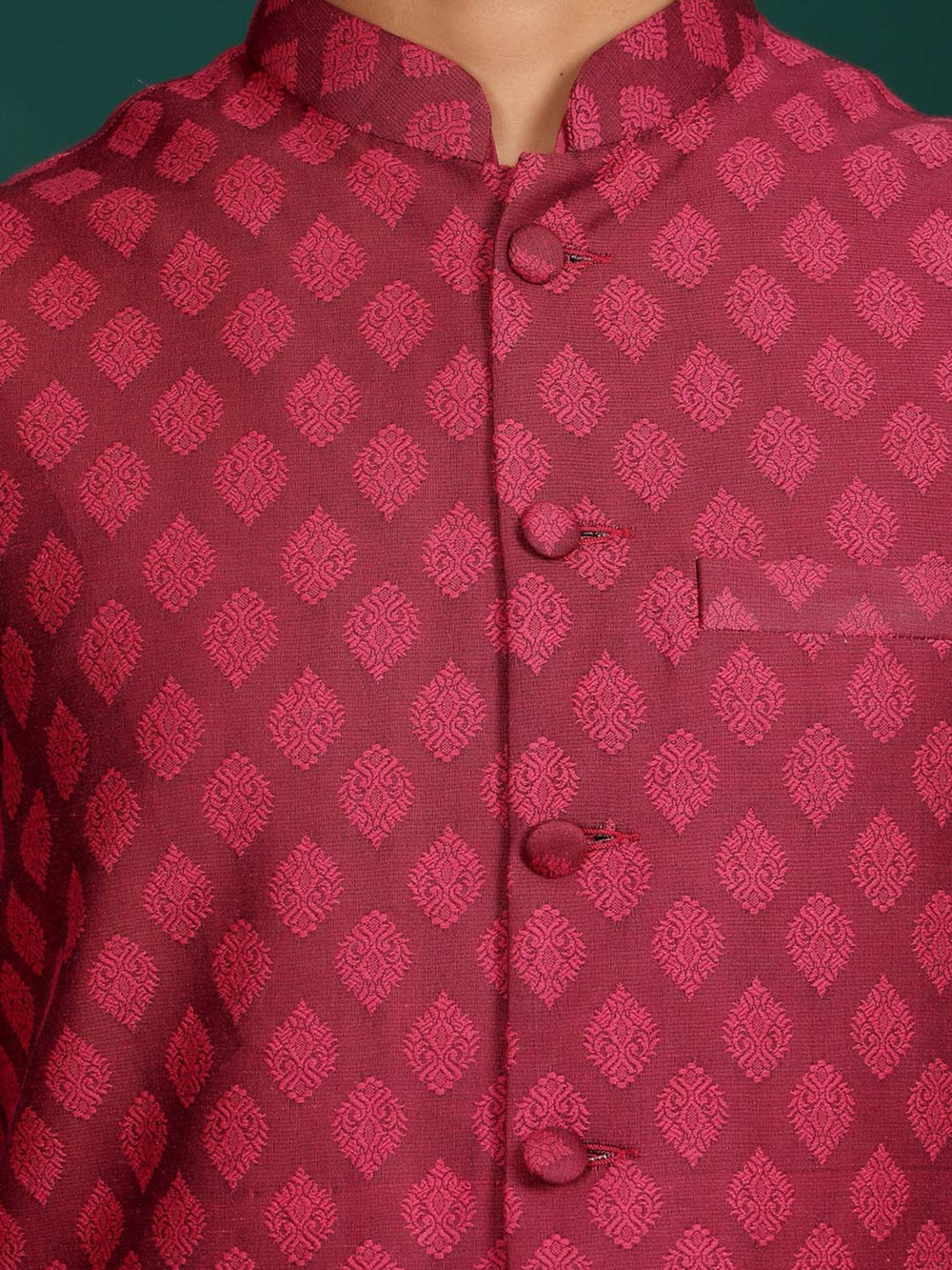 Magenta Handwoven Cotton Jacquard Nehru Jacket – Pink