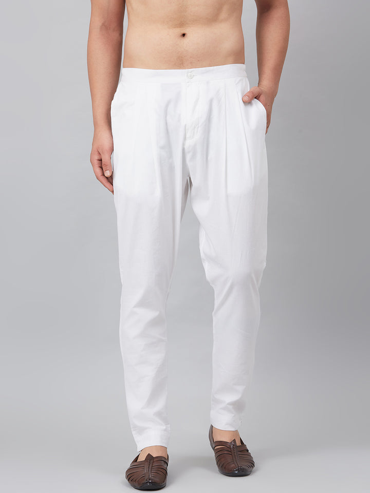 Men White Solid Cotton Pyjama