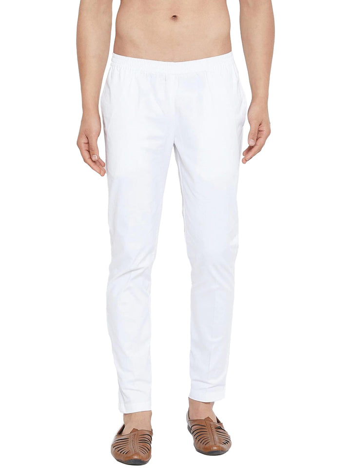 Combo Pack of 2: White Solid Cotton Pyjama and Cotton Trouser