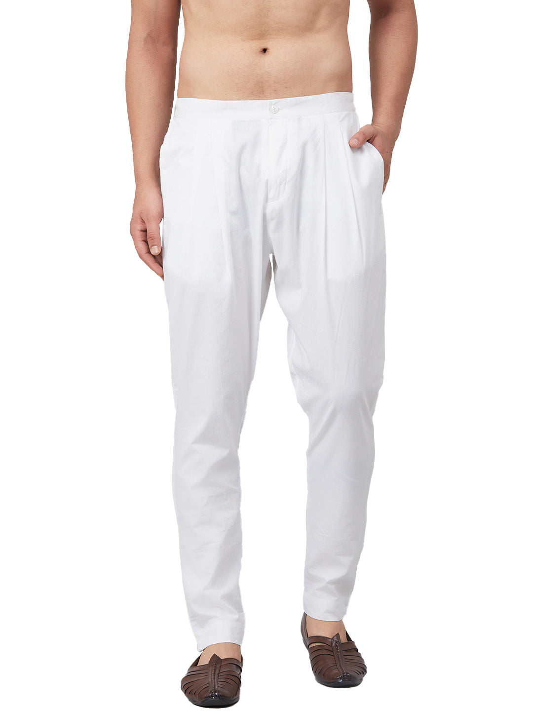 Combo Pack of 2: White Solid Cotton Pyjama and Cotton Trouser