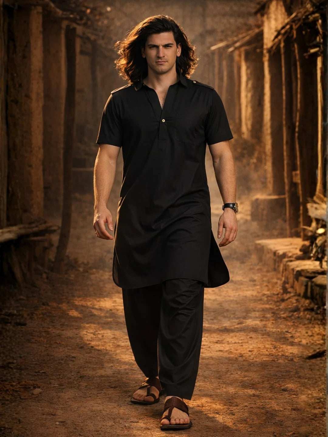 Dhurandhar Style Solid Pathani Kurta Paired with Salwar