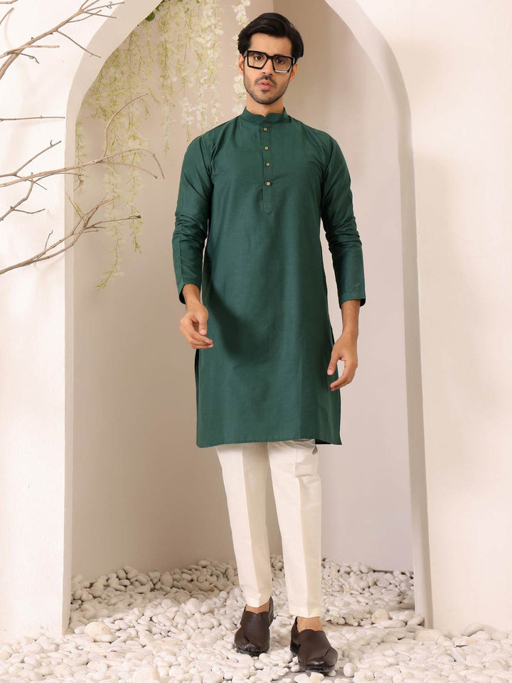 Dark Green Delux Cotton Solid Straight Kurta