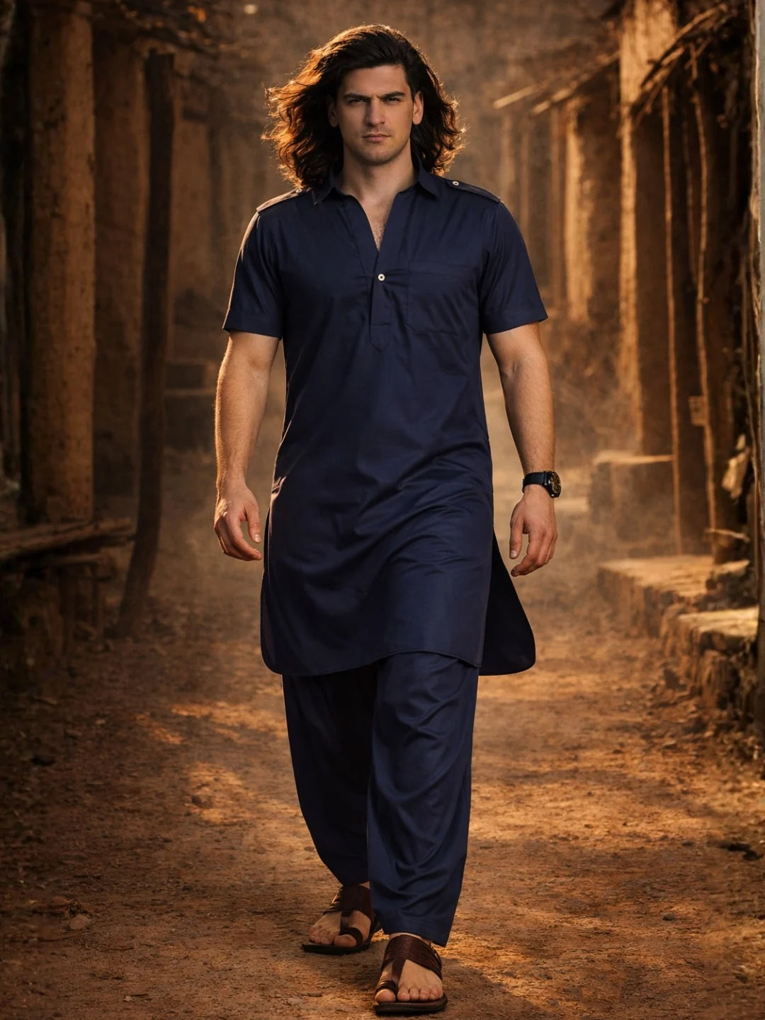 Dhurandhar Style Solid Pathani Kurta Paired with Salwar