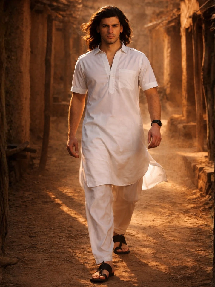 Dhurandhar Style Solid Pathani Kurta Paired with Salwar