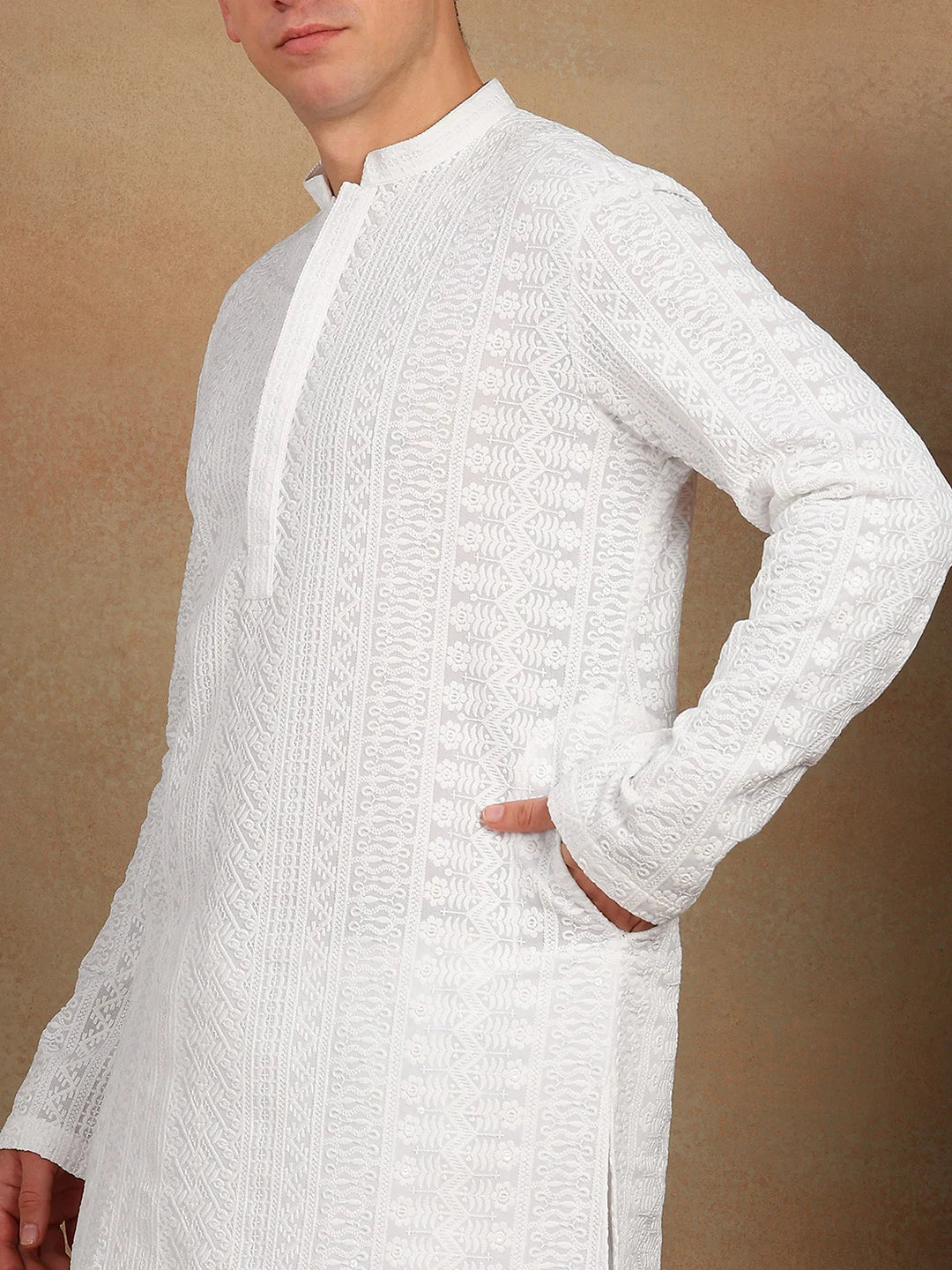 White Chikankari Embroidered Straight Kurta with Salwar