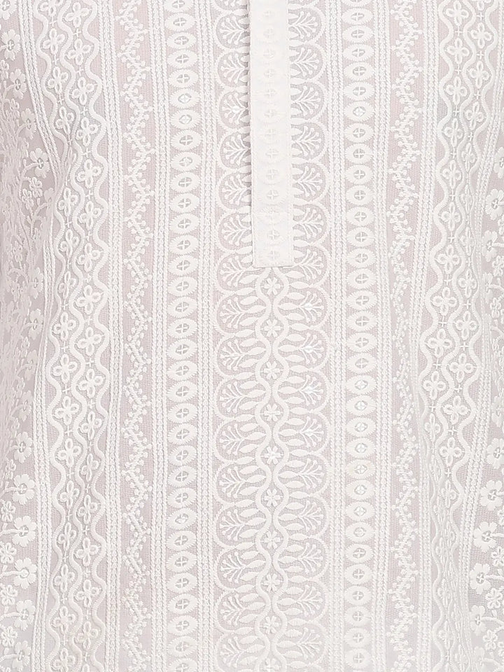 Men White Chikankari Embroidered Straight Kurta paired with Salwar