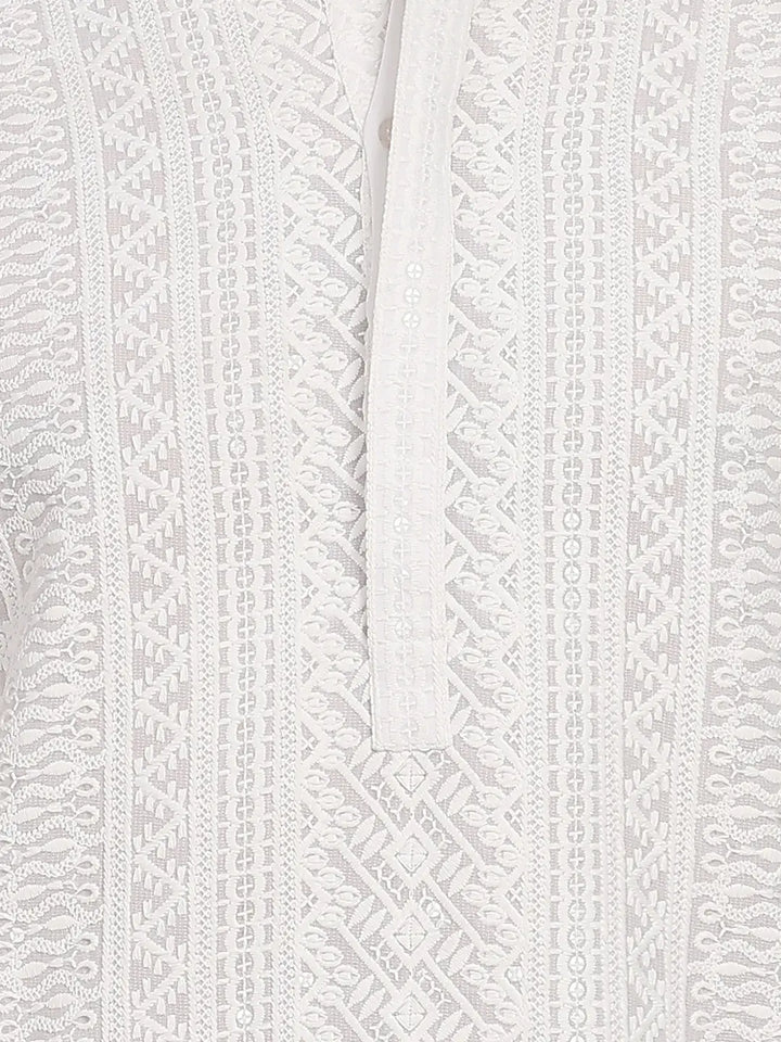 White Chikankari Embroidered Straight Kurta with Salwar