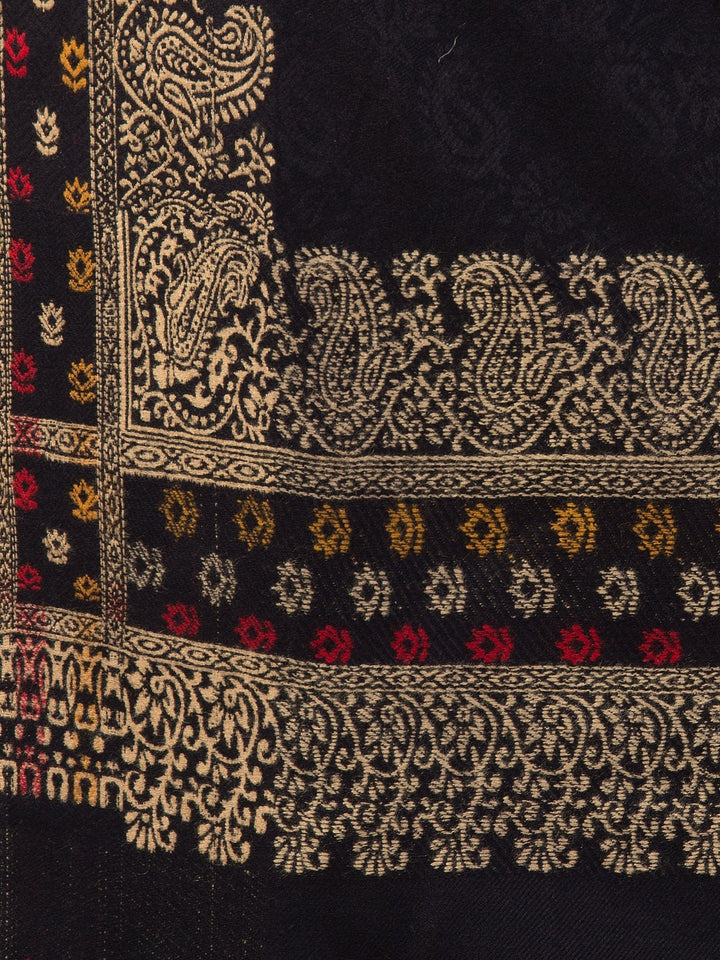Tweedle Self-Design Jamawar Shawl for Men, Wool Blend, Black – 40x80