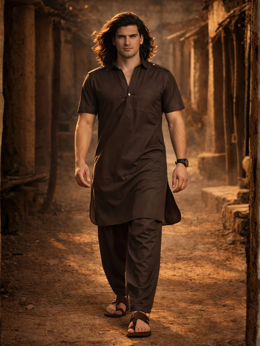 Dhurandhar Style Solid Pathani Kurta Paired with Salwar