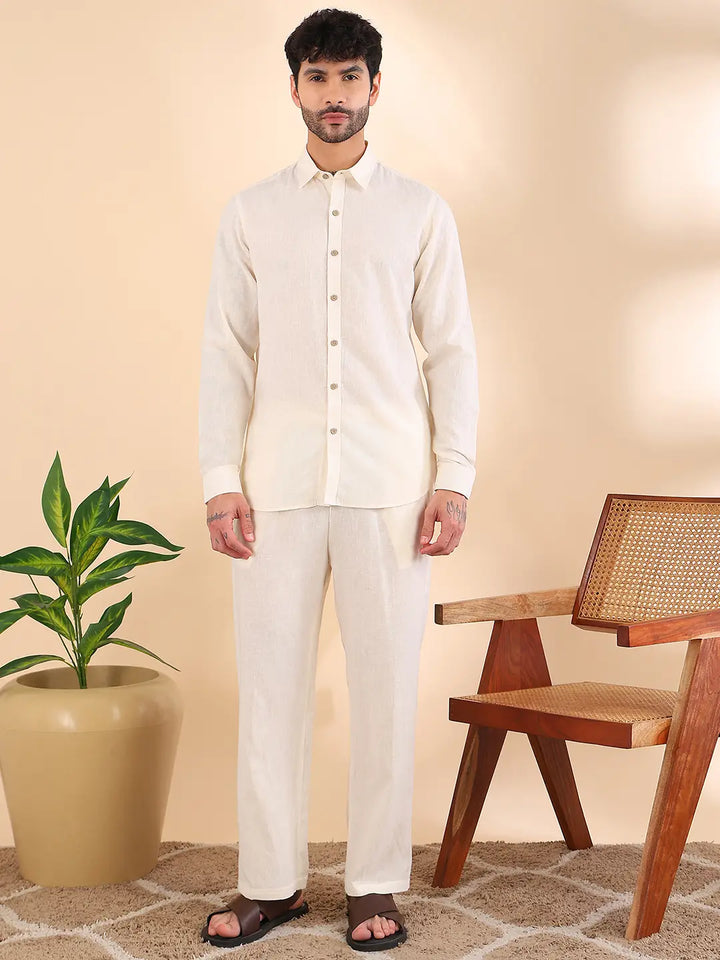 Men Linen Solid Co-ord Set